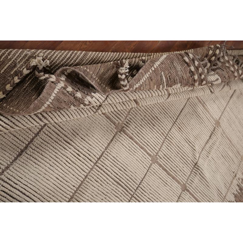 Earth Tone Moroccan Area Rug Hand-Knotted Wool Carpet - 7'10" x 12'0"