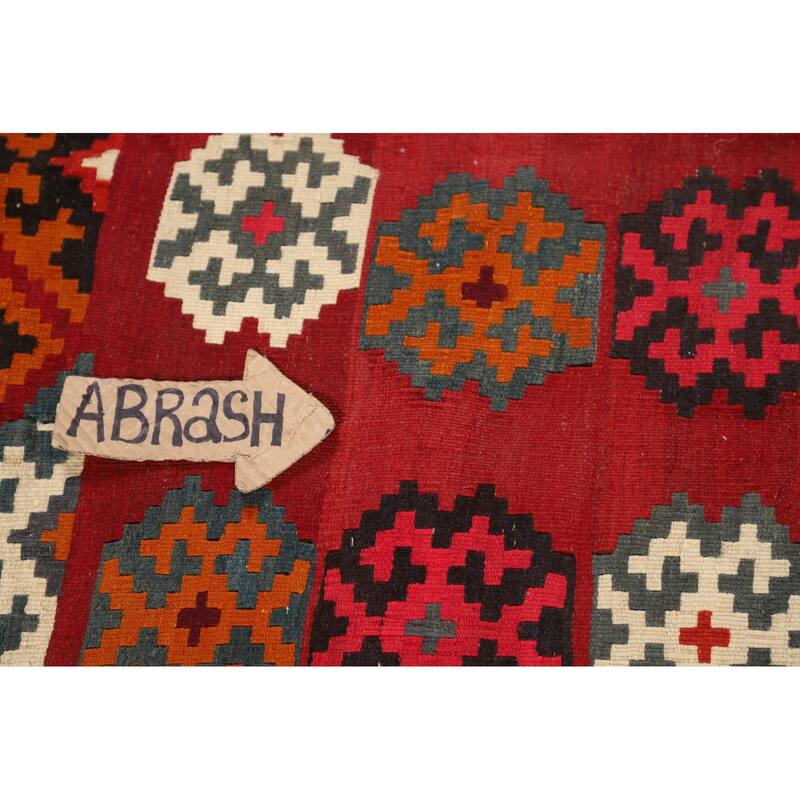 Red Kilim Qashqai Persian Vintage Rug Flatweave Oriental Wool Carpet - 5'2"x 7'6"
