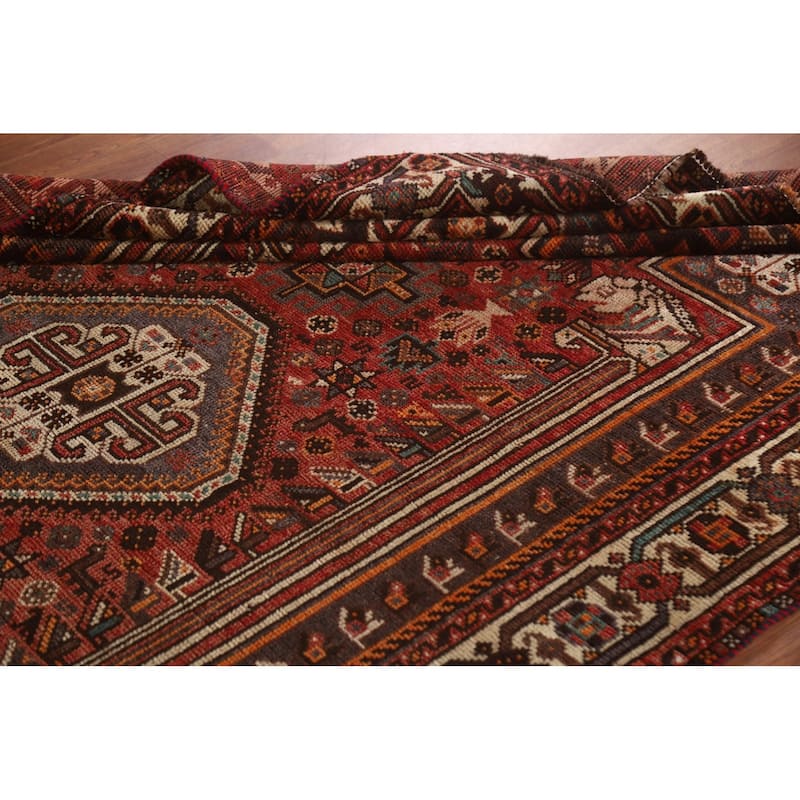 Tribal Pink Qashqai Persian Vintage Area Rug Handmade Wool Carpet - 5'4"x 8'6"