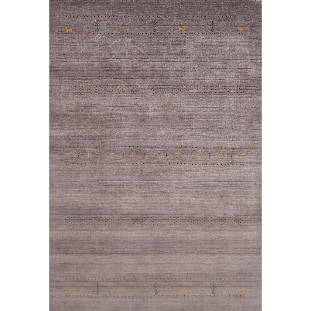 Gray & Brown Striped Gabbeh Indian Area Rug Handmade Wool Carpet - 5'1"x 7'10"