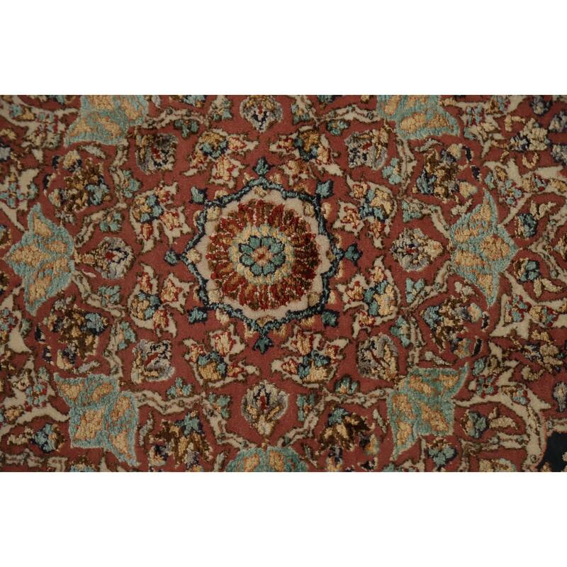Hand Knotted Oriental 100% Silk Carpet Traditional Floral Navy Blue & Blues Hereke Area Rug - 6' 0'' X 4' 0''