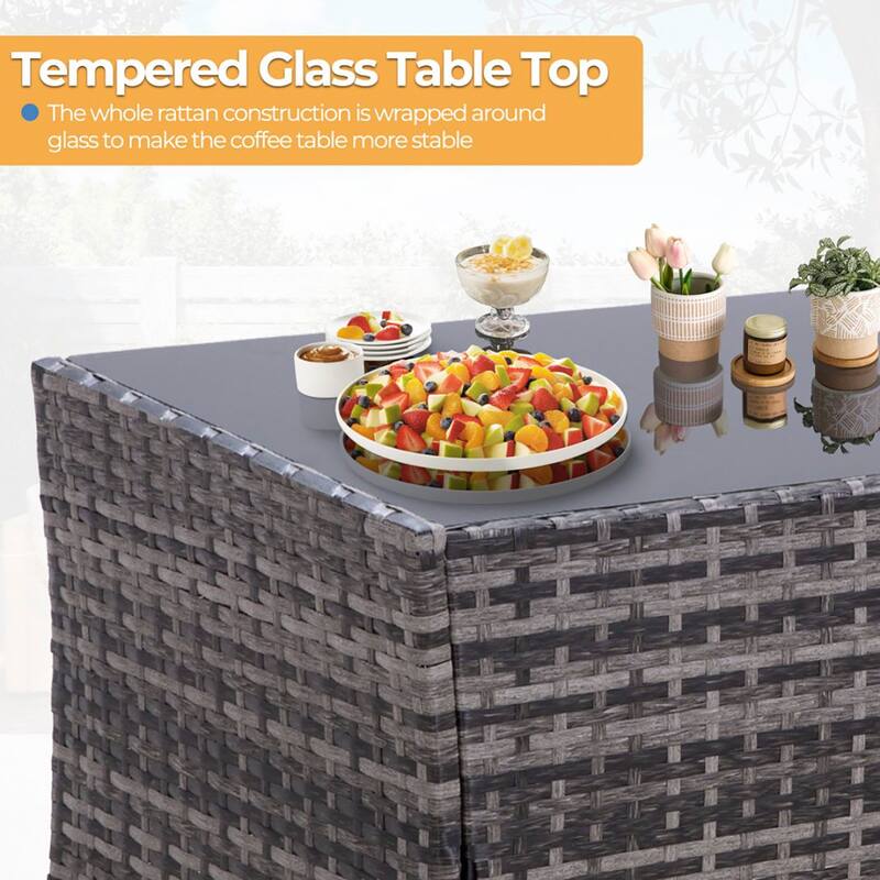 6pcs Wicker Patio Conversation Set Seating Loveseat Sofa with Ottomans