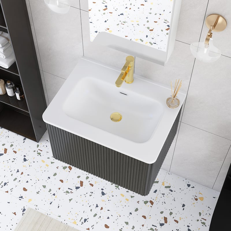 Floating Bathroom Vanity with Glossy White Integrated Ceramic Sink
