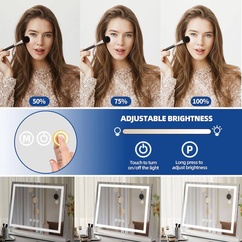 Moasis Makeup Vanity Mirror with LED Light, USB Charging Port 10X Magnification Mirrors with Bluetooth Speaker