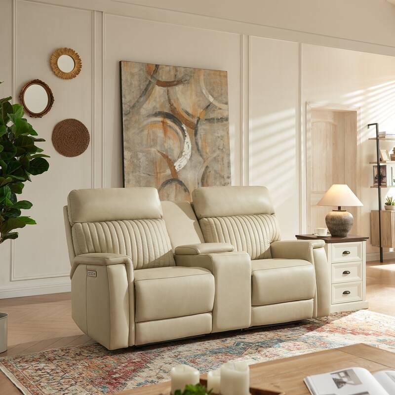 73'' Leather Zero Gravity Power Reclining Loveseat with Power Headrest and Power Lumbar,USB&USB-C Port - Cream