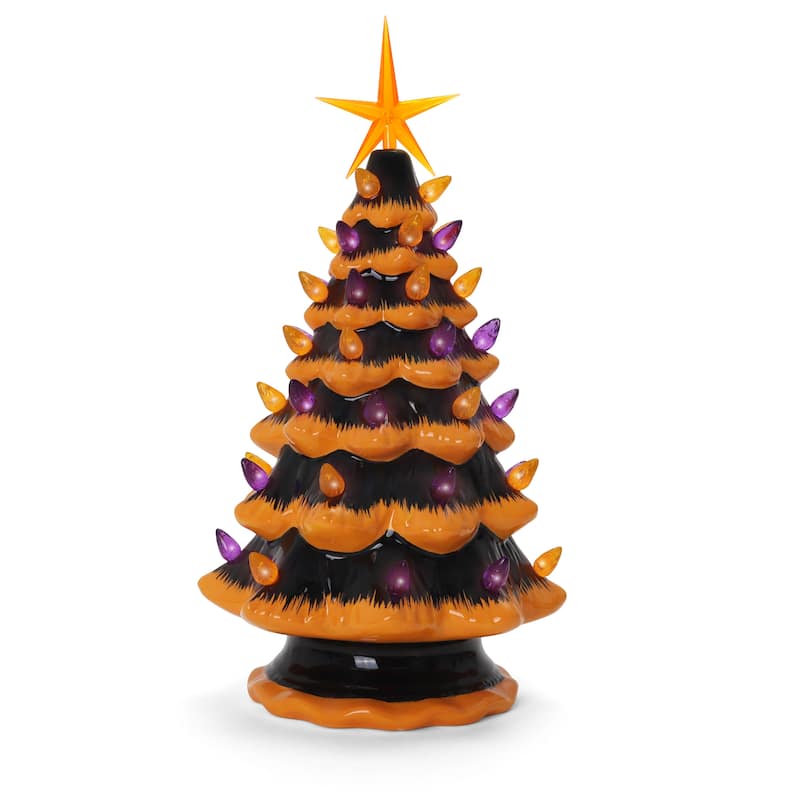 Orange Halloween Ceramic Christmas Tree - Multi