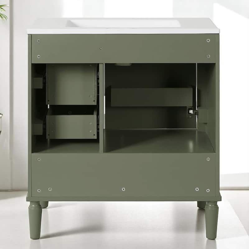 30" Bathroom Vanity with Sink, Freestanding Storage Cabinet with 3 Drawers, Soft-Close Door, Ceramic Basin,Bathroom Cabinet