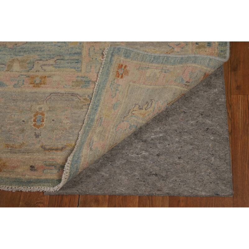 Vegetable Dye Blue Floral Oushak Turkish Area Rug Handmade Wool Carpet - 8'3"x 9'8"