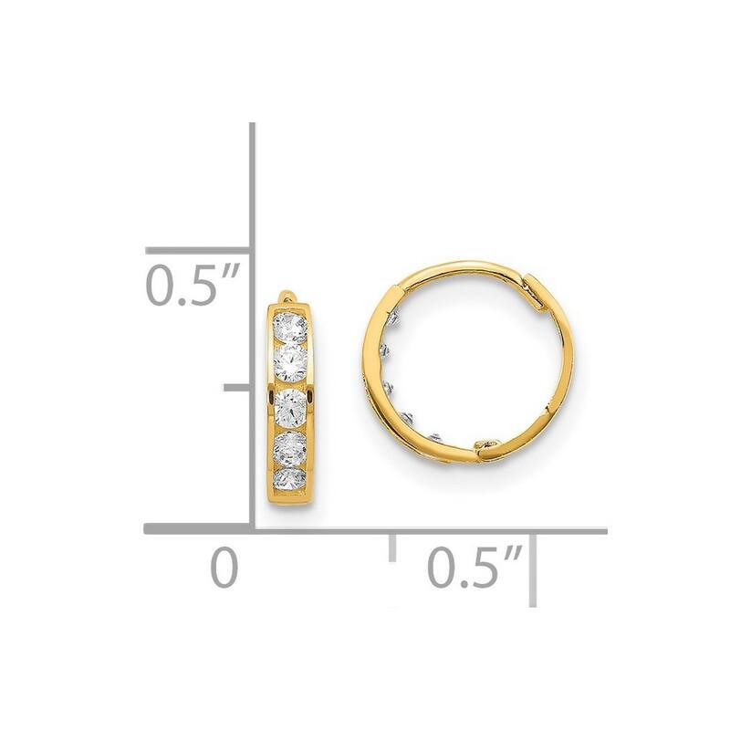 Curata 14k Yellow Gold Polished CZ Cubic Zirconia Hinged Hoop Earrings - 9x10mm Wide 2mm Thick