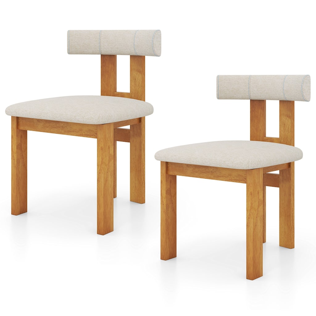 Dining Chair Set of 2 Upholstered Kitchen Chair with Padded Seat-Natural - Multi
