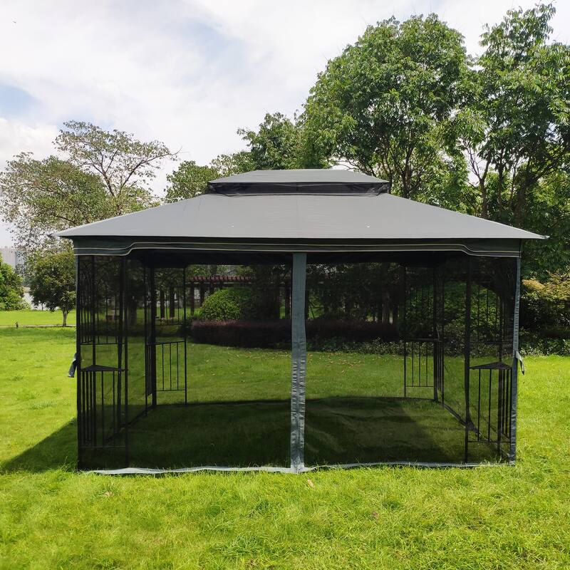 13x10 Outdoor Patio Gazebo Canopy Tent, Heavy Duty Gazebos with Ventilated Double Roof, Mosquito Netting & Privacy Screens