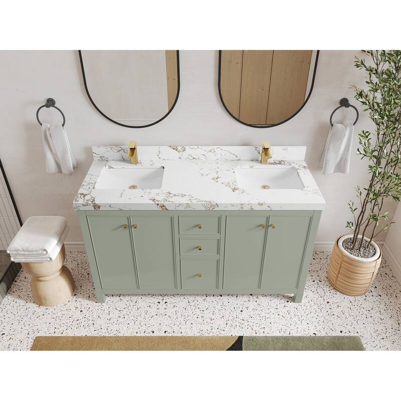 Willow Collections 60 in. W x 22 in. D Chicago Double Sink Bathroom Vanity with Countertop - 2"Viola Gold - Evergreen
