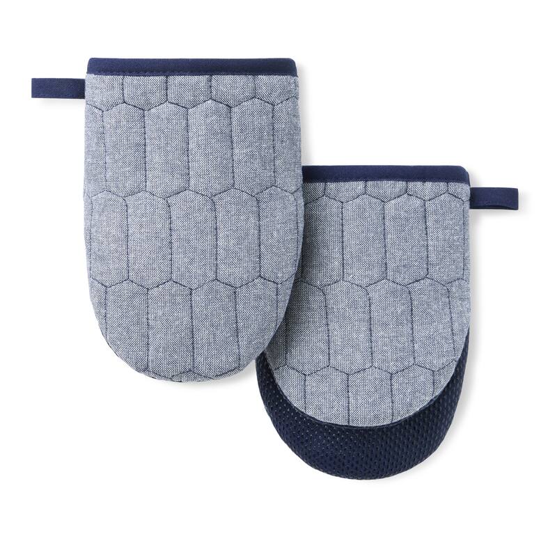 MARTHA STEWART Honeycomb Quilted Chambray Mini Oven Mitt 2-Pack Set - Navy Blue