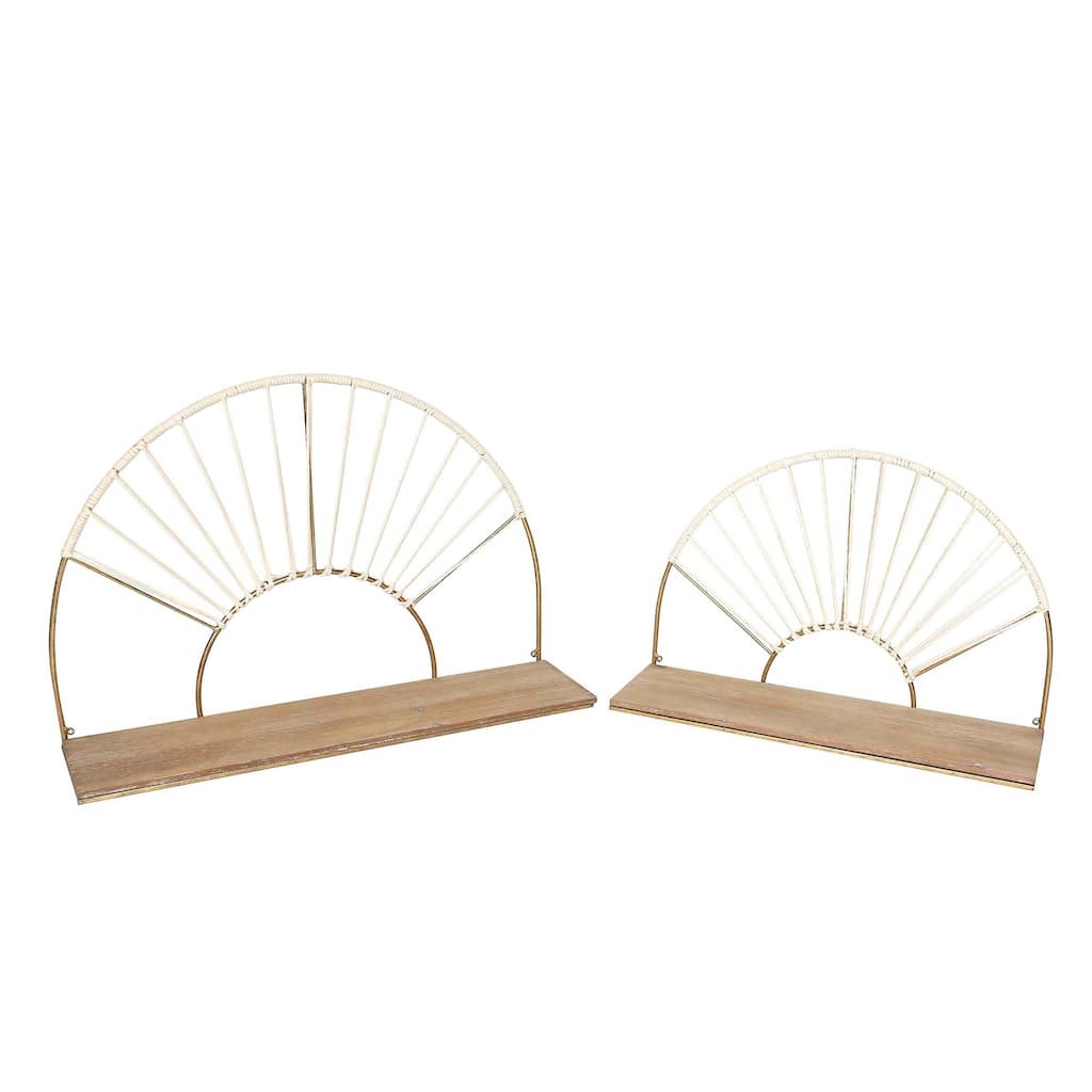 Set of 2 Gold and Brown Arched Wall Shelves 24"