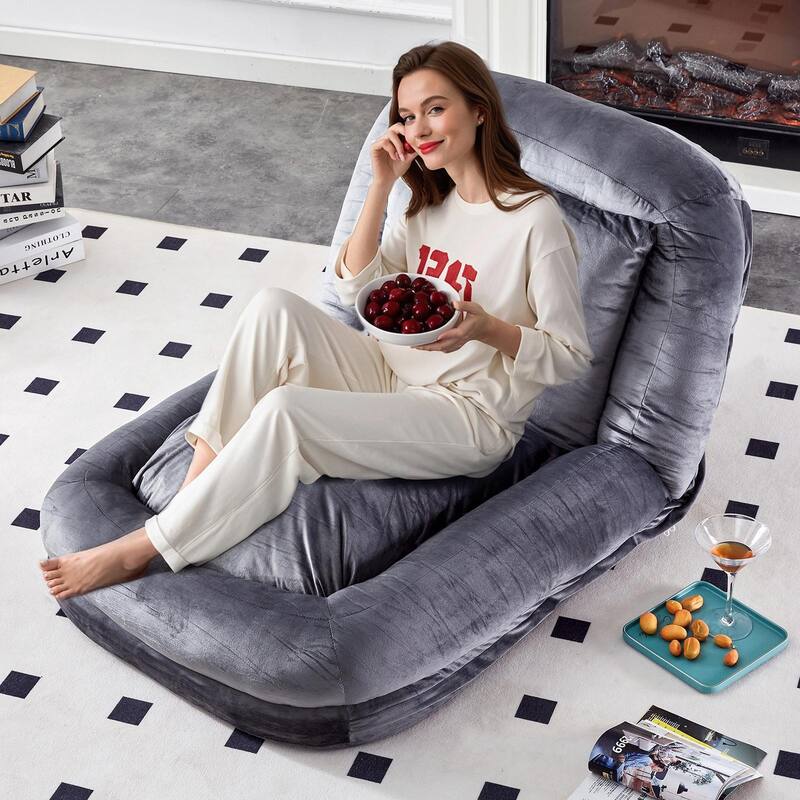 Folding Sofa Chair with 5 Adjustable Positions, Plush Floor Lounge Chair
