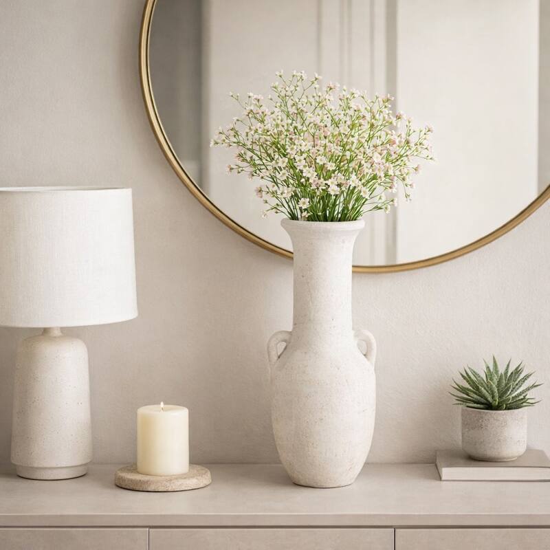 Ceramic Nomad Rough Finish Amphora Vase - White, 19"