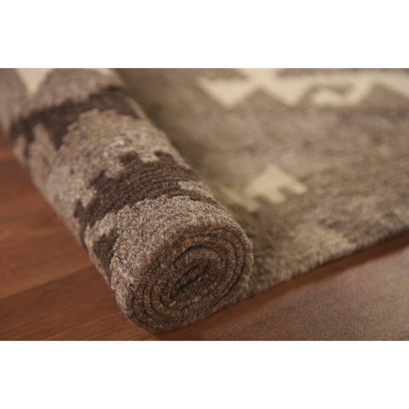 Hand Woven Oriental 100% Wool Carpet Southwestern Geometric Brown Kilim Area Rug - 6' 4'' X 5' 0''