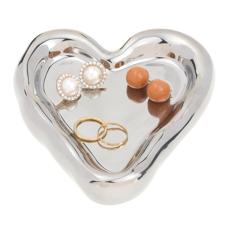 Ceramic Jewelry Tray, Decorative Trinket Ring Dish for Organizing Earrings Necklaces Bracelets - 15.5*13.5*2.5cm - Silver