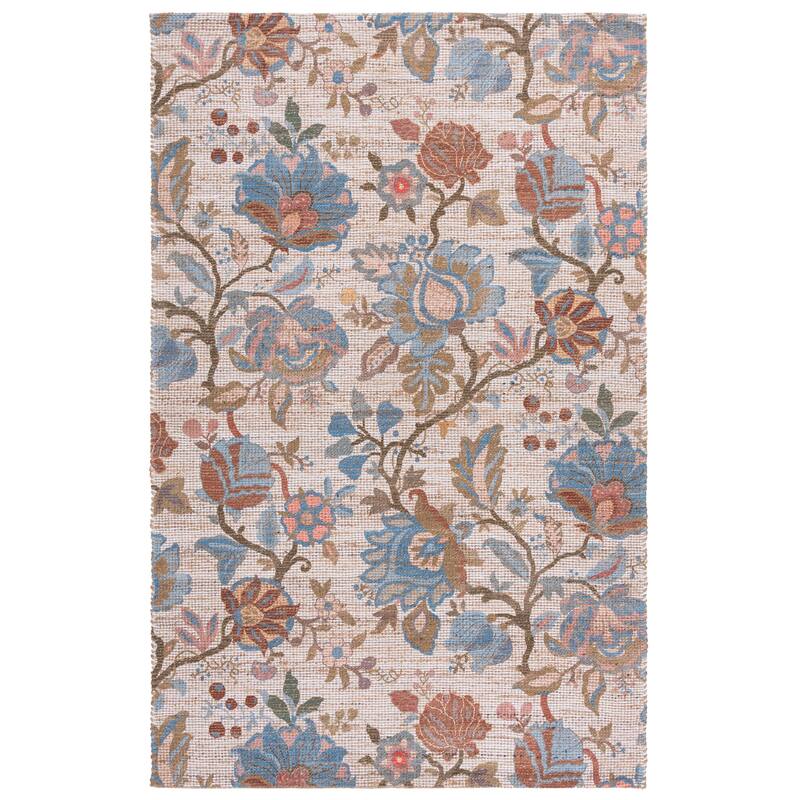 SAFAVIEH Handmade Saffron Gunhild Jute & Chenille Rug - 6' Square - Blue/Ivory