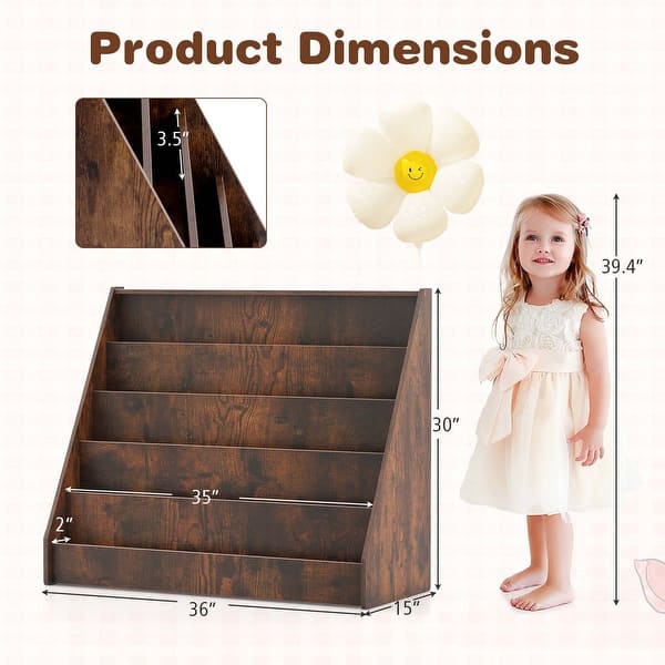 dimension image slide 1 of 3, Costway 5 Tier Kids Bookshelf with Anti-Tipping Device Kids-friendly - See Details