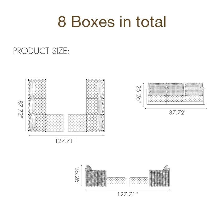 PURPLE LEAF Santorini 8 Piece Khaki Patio Sectional Sofa Set with Ottoman Cushions Poolside Garden Outdoor Conversation Sets