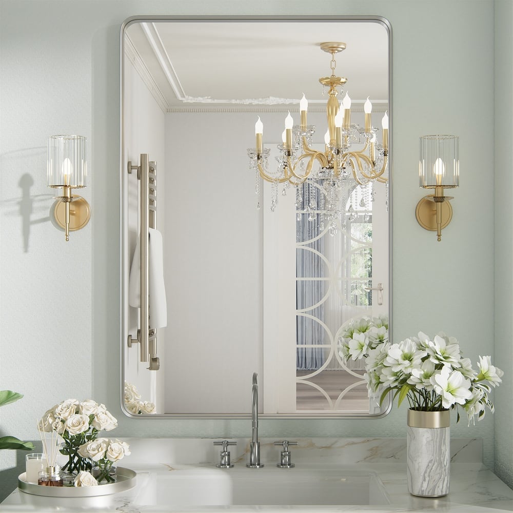 Modern Rounded Rectangle Metal Frame Wall Mirror