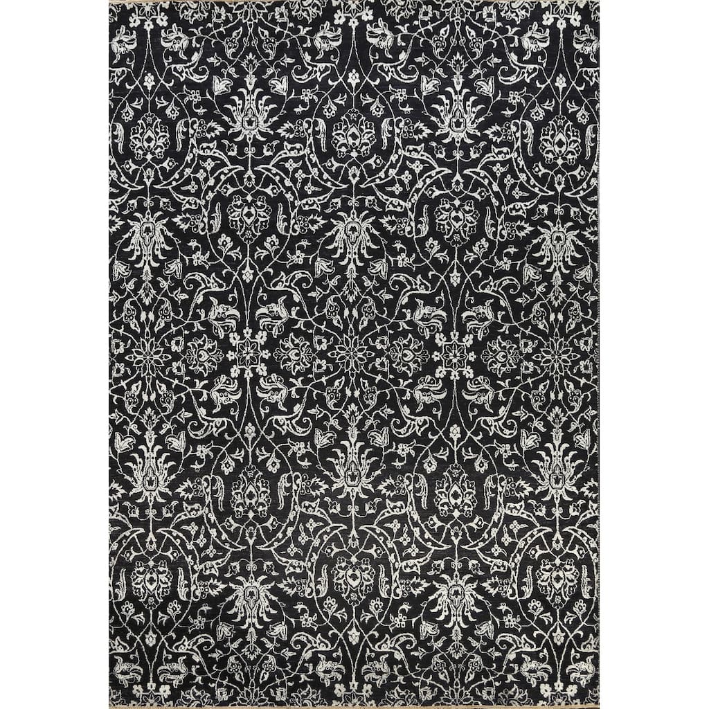 Wool/ Silk Vegetable Dye Floral Versace Oriental Area Rug Hand-knotted - 7'11" x 10'4"