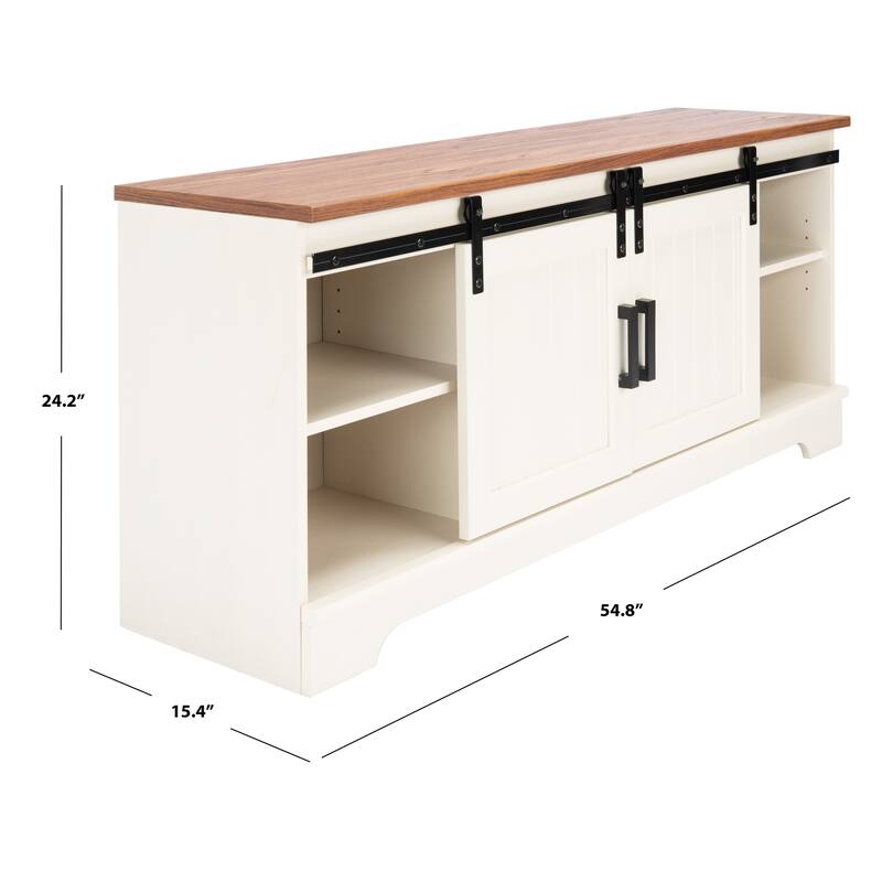 SAFAVIEH Braelynn White Washed/Walnut 55-inch Storage TV Media Stand - 55"W x 15"D x 24"H