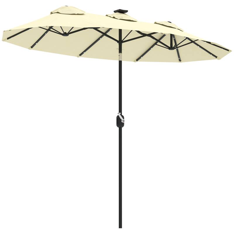 Cream White Solar-Powered LED Patio Umbrella with 12-Rib Vented Design and Easy Crank Operation - 116.5" L x 59.1" W x 89.4" H