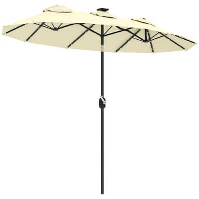Cream White Solar-Powered LED Patio Umbrella with 12-Rib Vented Design and Easy Crank Operation - 116.5" L x 59.1" W x 89.4" H