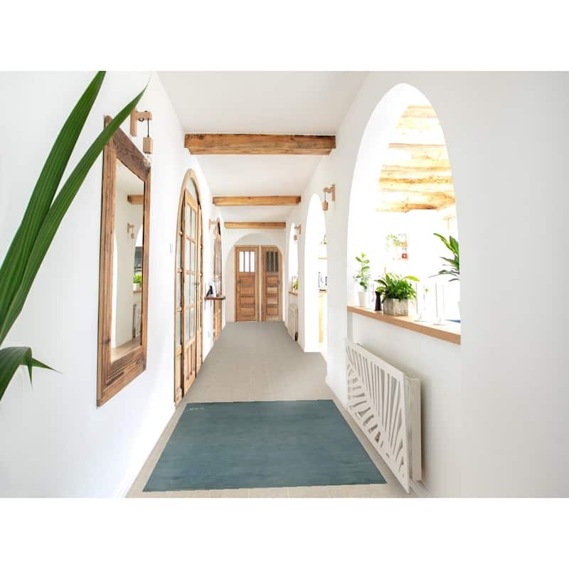 Blue Gabbeh Modern Rug Handmade Solid Wool Carpet - 3'4" x 4'11"