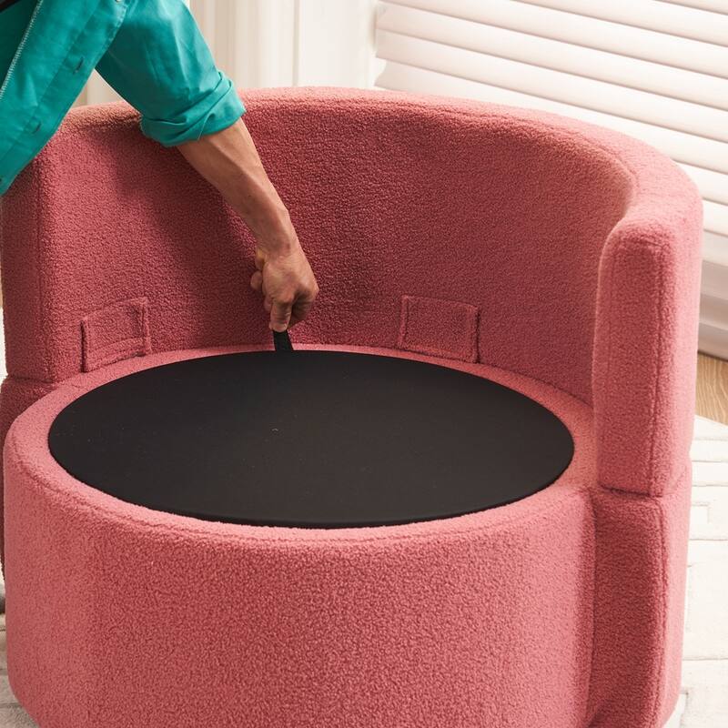 Teddy Fabric Swivel Storage Chair With Back Cushion