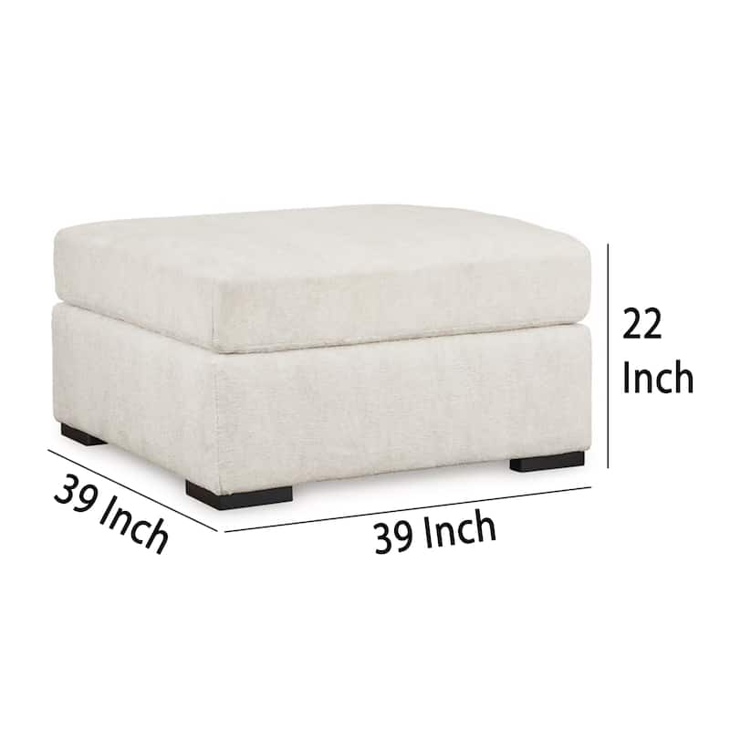 Akon Oversized Ottoman, Modern Plush Ivory Polyester 39 Inch Square