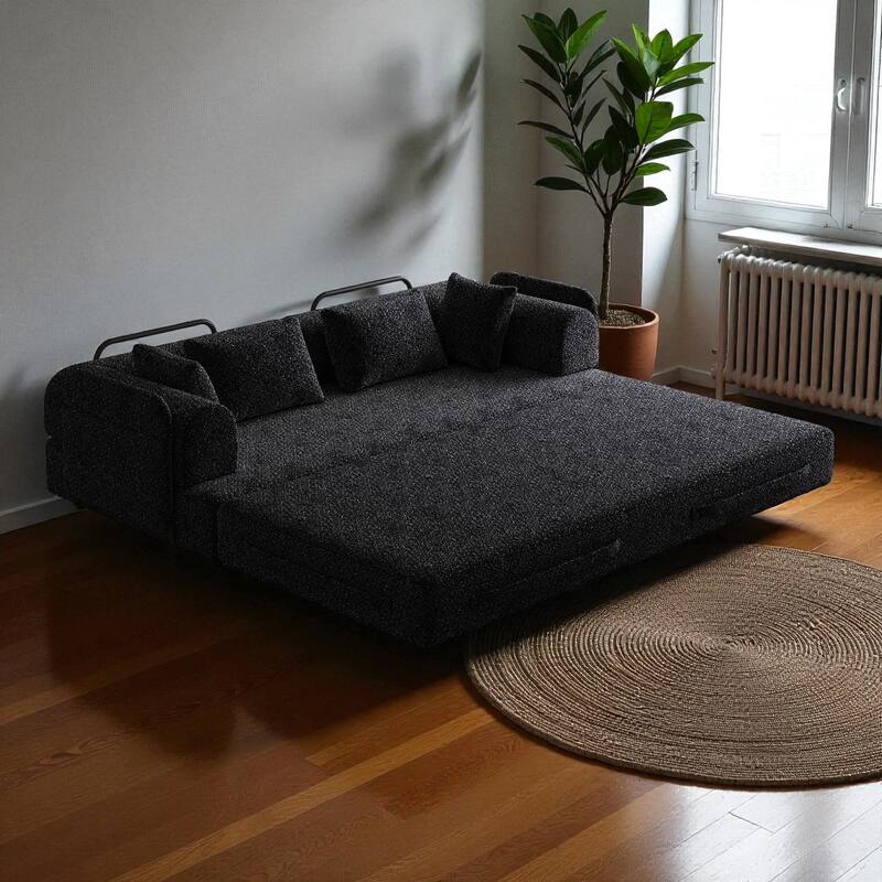 78.7" Convertible Sleeper Sofa Bed, Chenille Folding Mattress Couch with Side Pocket & Pillows, No-Assembly Floor Lounge Sofa