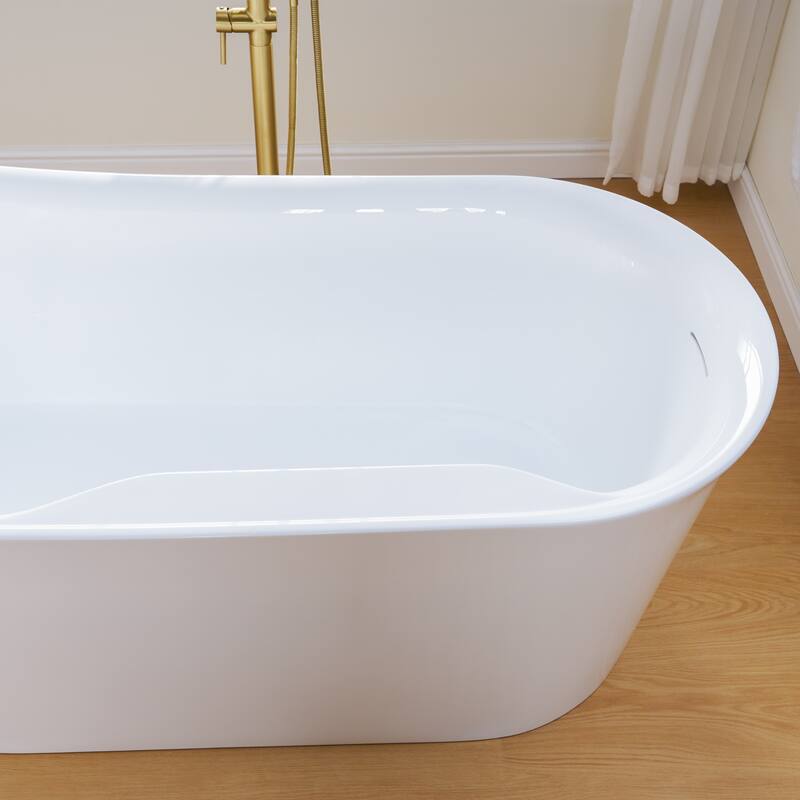 66'' W,73 GALLONS Freestanding Acrylic Soaking Bathtub With Drain And Overflow Holes