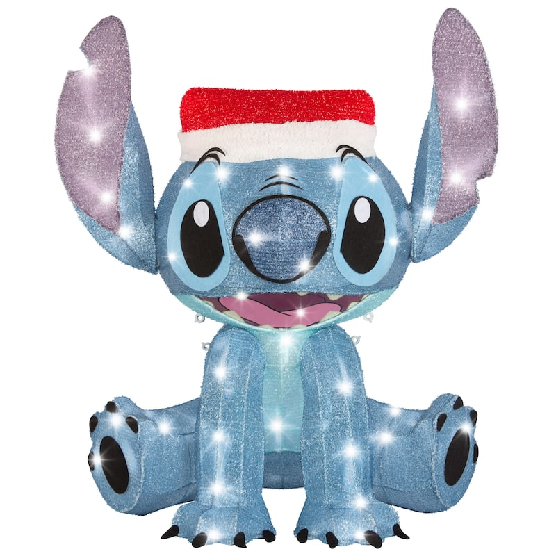 3D Holiday Lighted Tinsel Sculpture-Stitch w/Santa Hat-28"-Disney
