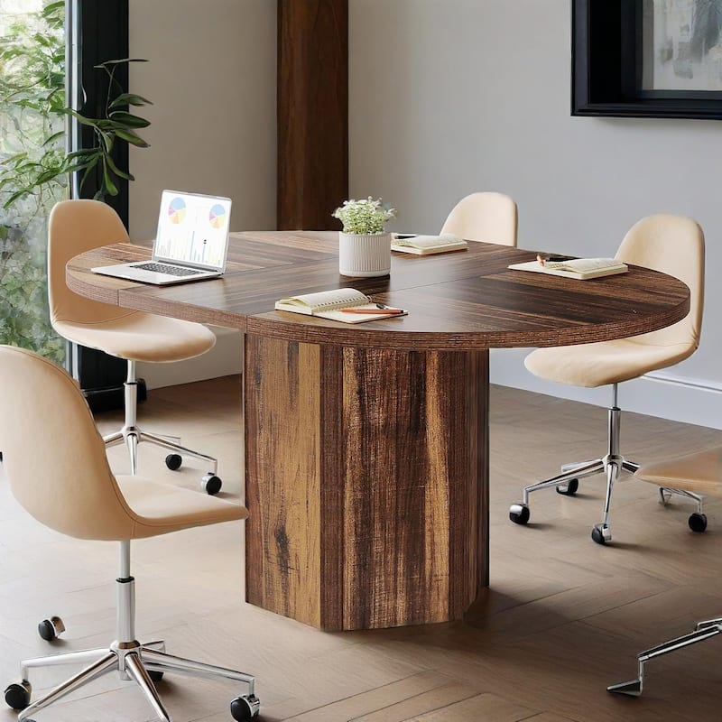Rustic Conference Table 55 Inch Wood MDF Top with Metal Base Seats 6 People Scratch Resistant Finish - 55.12" x 39.37" x 29.53"