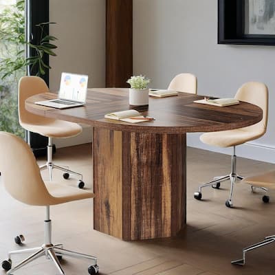 Rustic Conference Table 55 Inch Wood MDF Top with Metal Base Seats 6 People Scratch Resistant Finish - 55.12" x 39.37" x 29.53"