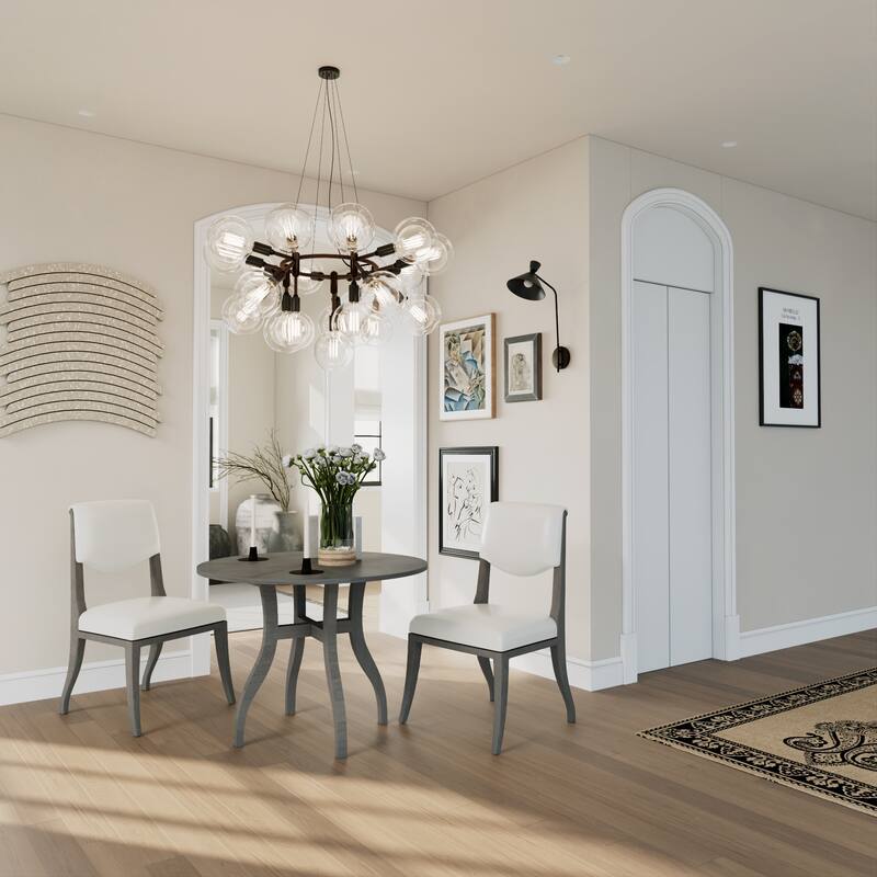 3-Piece Classic Table and Chair Set, Round Dining Table Set with Cushioned Chairs & Curved Legs for Dining Room - Grey+White