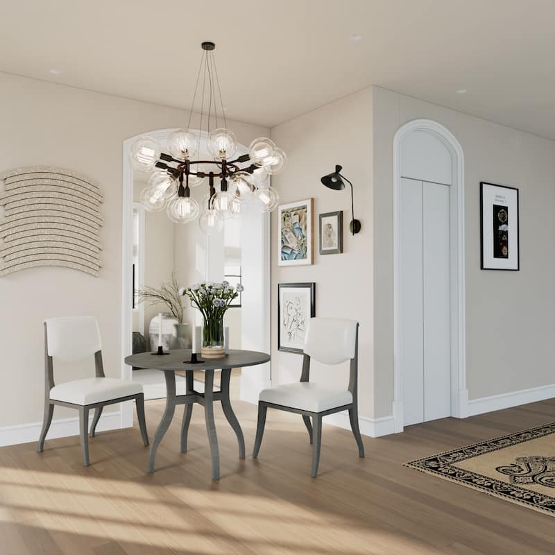 Dining Table Set:39.4" Round Table + 2 Chairs - Traditional Solid Wood Kitchen Set with Inlaid Tabletop, Elegant Curved Legs