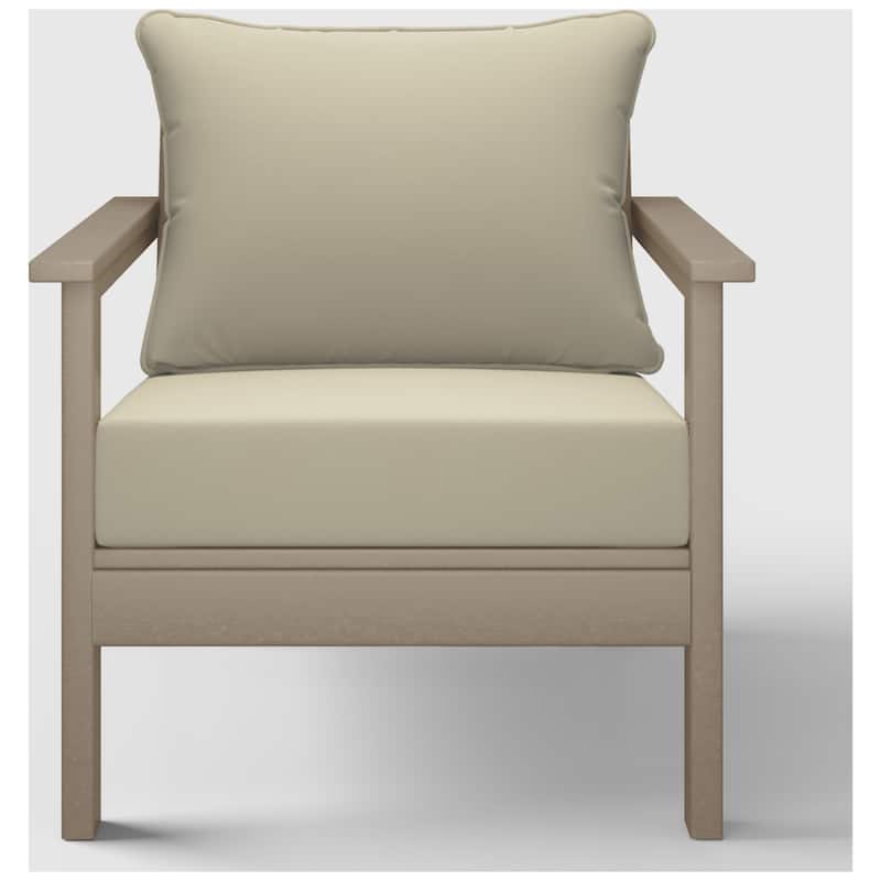 Birchwood All Weather HDPE Outdoor Patio Deep Seating Weathered Wood Club Chair With Cushions (1-Piece)