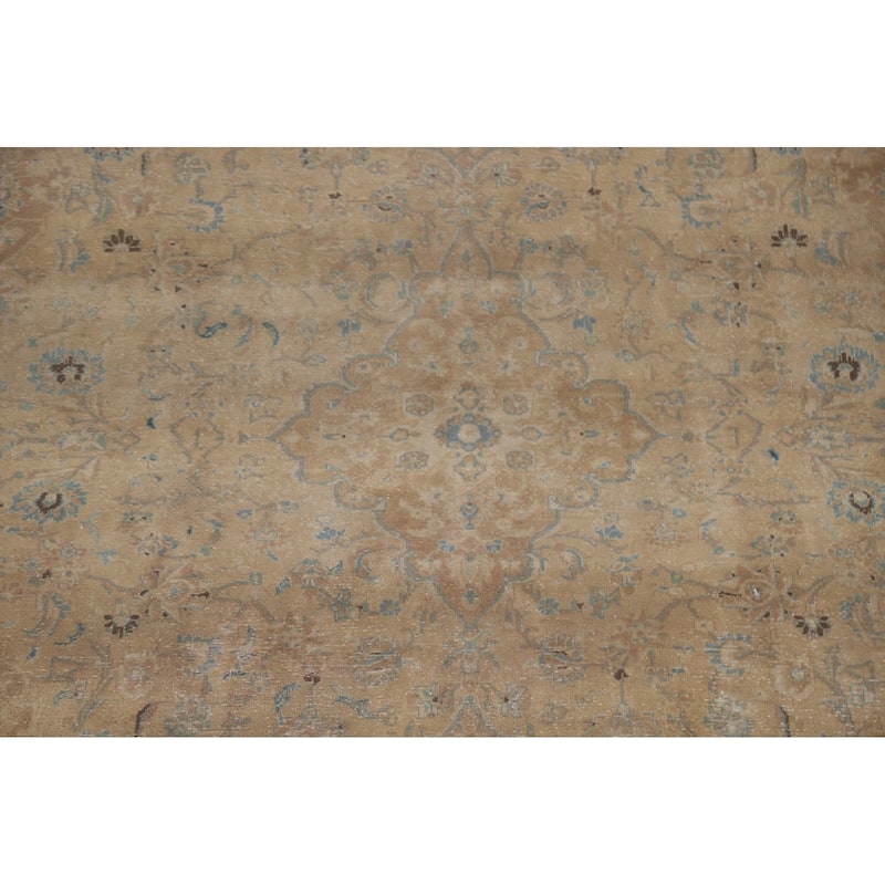Hand Knotted Oriental 100% Wool Carpet Traditional Floral Beige & Ivories Kashan Area Rug - 10' 9'' X 7' 4''