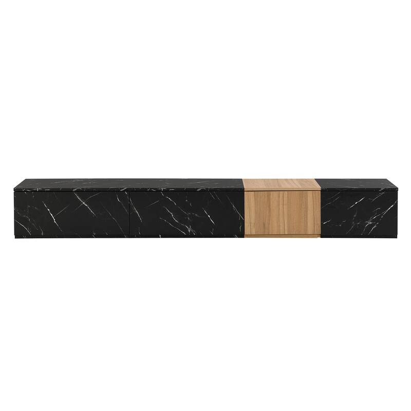 Roomfitters Modern Entertainment Center for TVs up to 88", Faux Marble and Walnut Wood Grain TV Stand