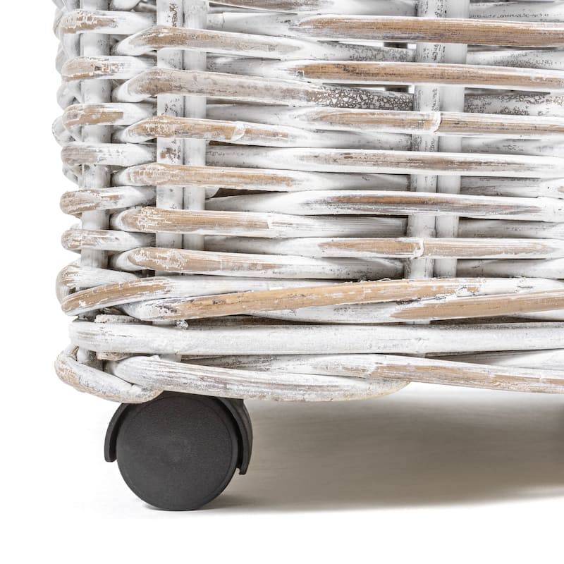happimess Arbour Rustic Hand-Woven Rattan Nesting Baskets with Wheels and Handles, White Wash/Kubu Gray (Set of 2)