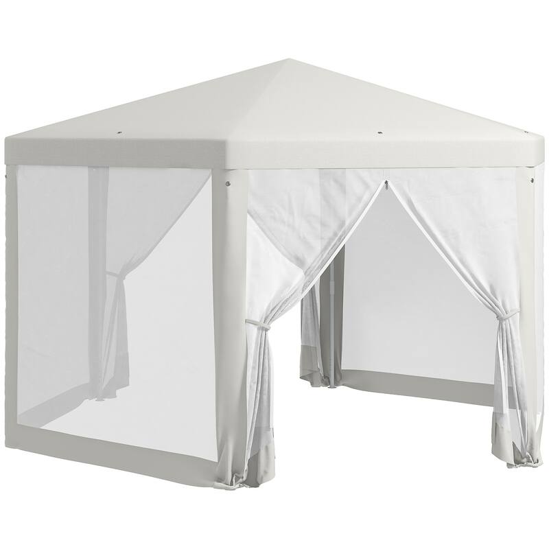Hexagon Outdoor Party Tent with Mesh Screen Sidewalls, Ropes & Stakes, Cream White - White