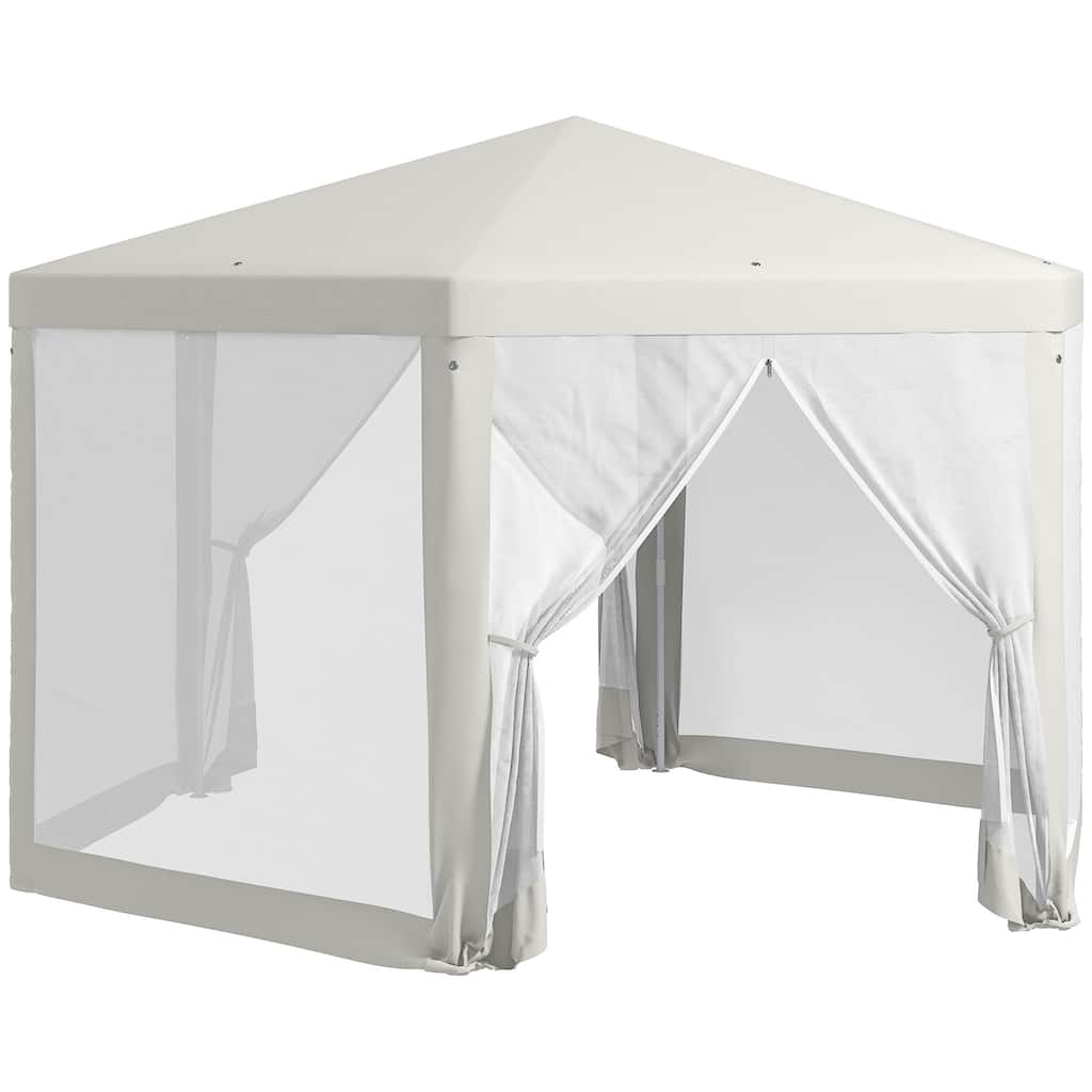 Hexagon Outdoor Party Tent with Mesh Screen Sidewalls, Ropes & Stakes, Cream White