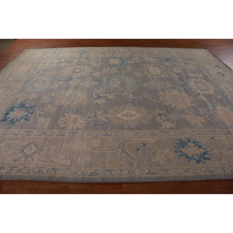 Hand Knotted Oriental 100% Wool Carpet Transitional All-Over Greys & Charcoal Oushak Area Rug - 13' 10'' X 10' 2''