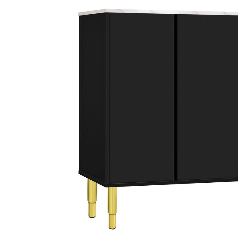 Luxury Storage Cabinet with Marble Finish, Gold Legs & Tempered Glass Doors for Modern Living Spaces