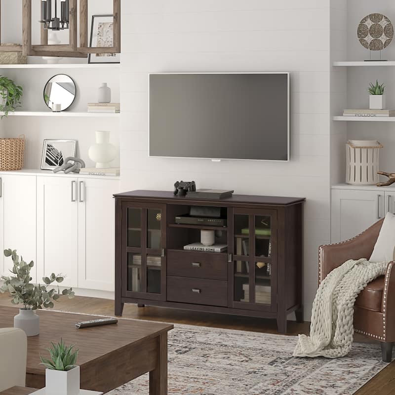 WYNDENHALL Stratford 53-inch Solid Wood TV Media Stand - 53 inch wide - Dark Chestnut Brown