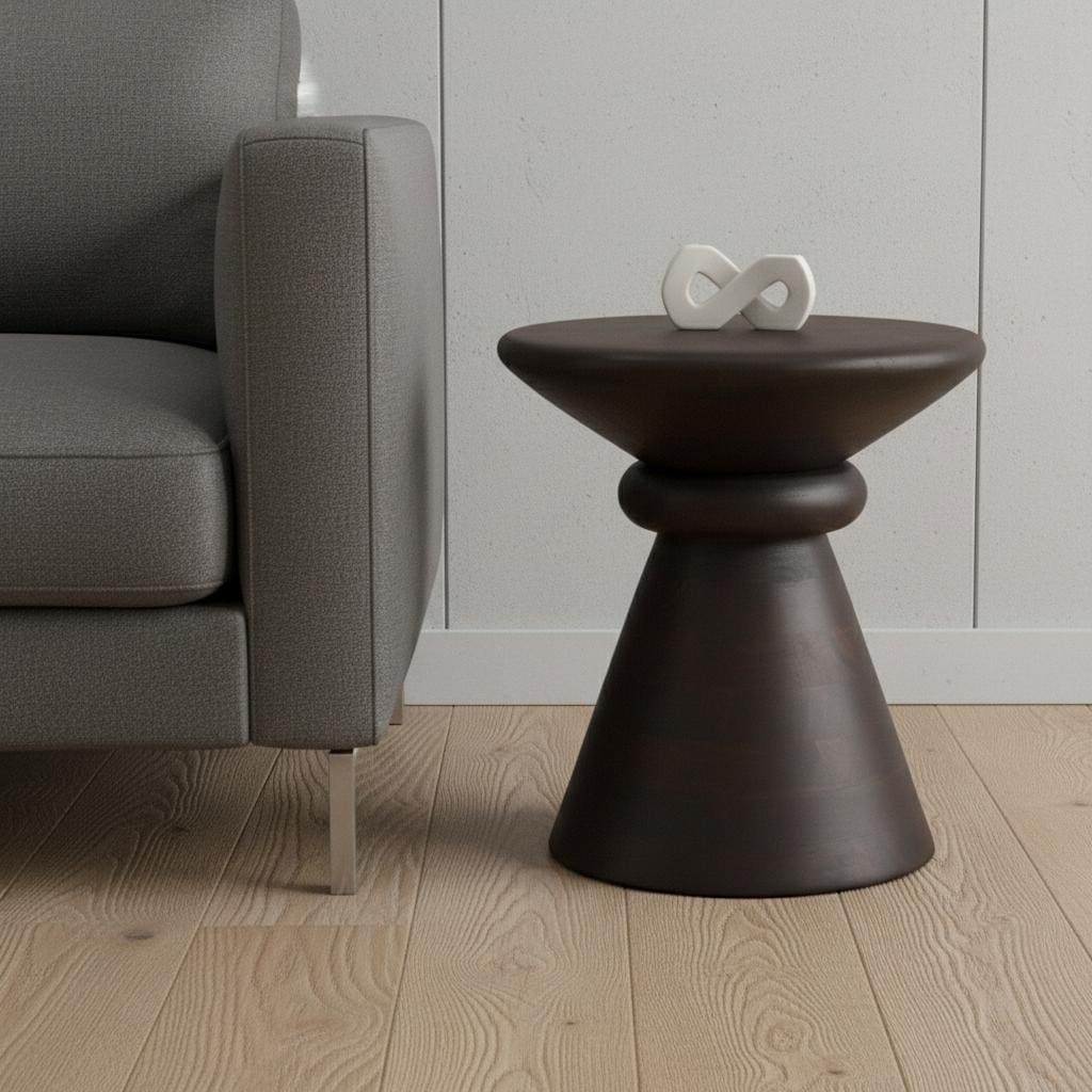 HomeRoots 18" Dark Brown Solid Wood Round Pedestal End Table - 16.00 in. x 17.50 in. x 16.00 in.